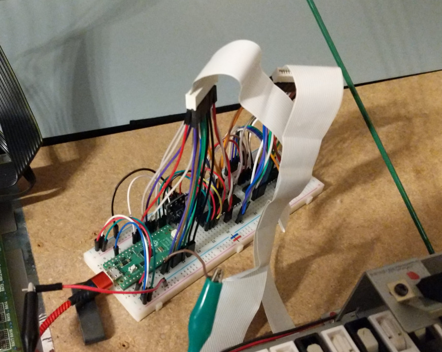 My circuit, on a breadboard with many jumper wires